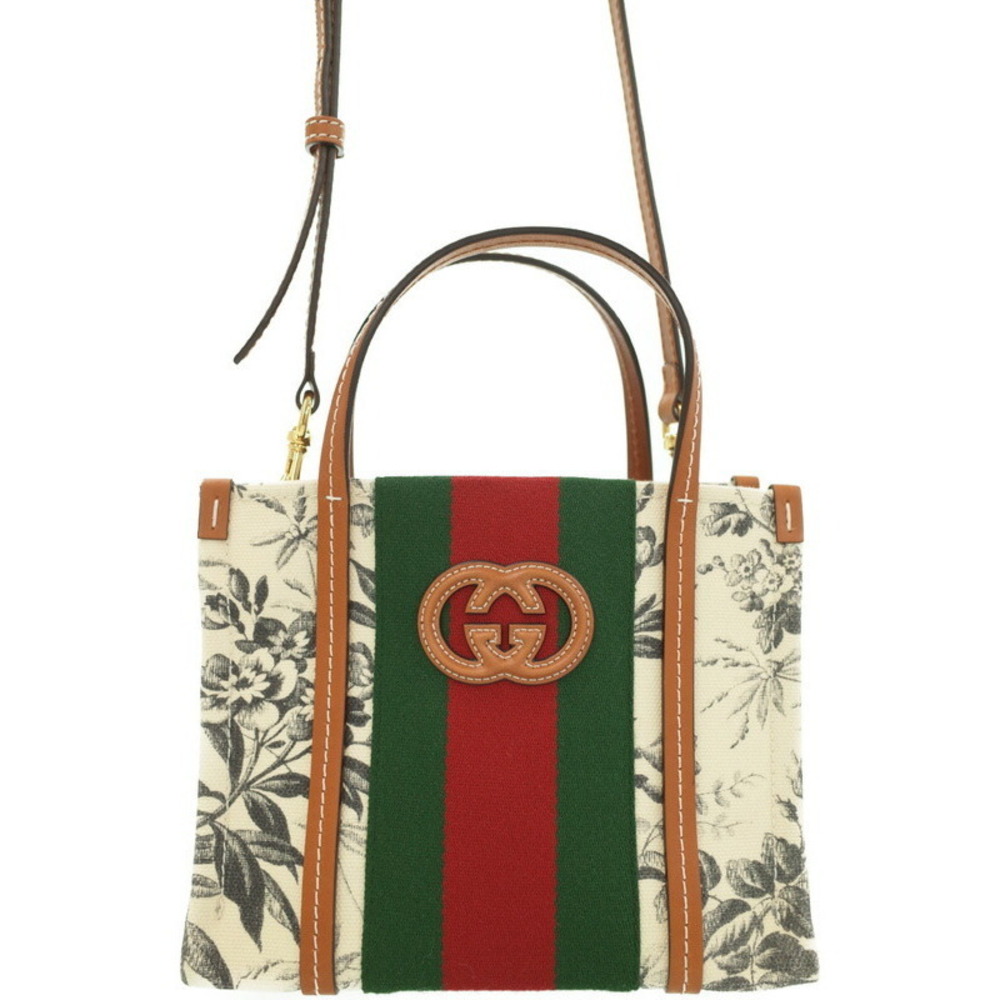 Gucci White Beige Bag Botanical Interlocking Hawaiian Tote GG Print - Picture 2 of 9